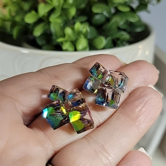 Prismatic Cube Cluster Earrings, S925 posts - Picture 4 of 10